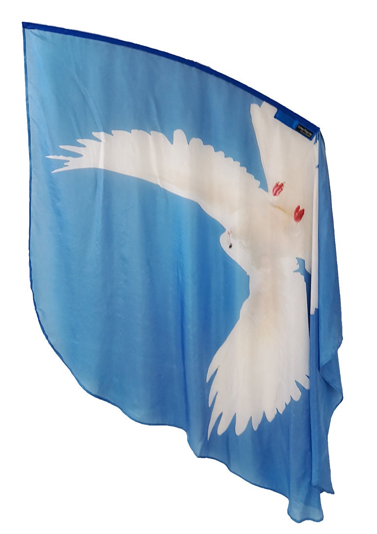 Beli 1 Dapatkan 1 PERCUMA - Merpati (Roh Kudus) Biru Syurga - Bendera Sayap Sutera Habotai Bercetak Wxl-quill