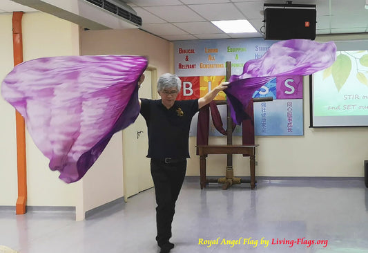 Royal Angel Worship Flags - Drapeaux d’aile de plume imprimés en soie WXL-Quill - Rod flexible de 40 »