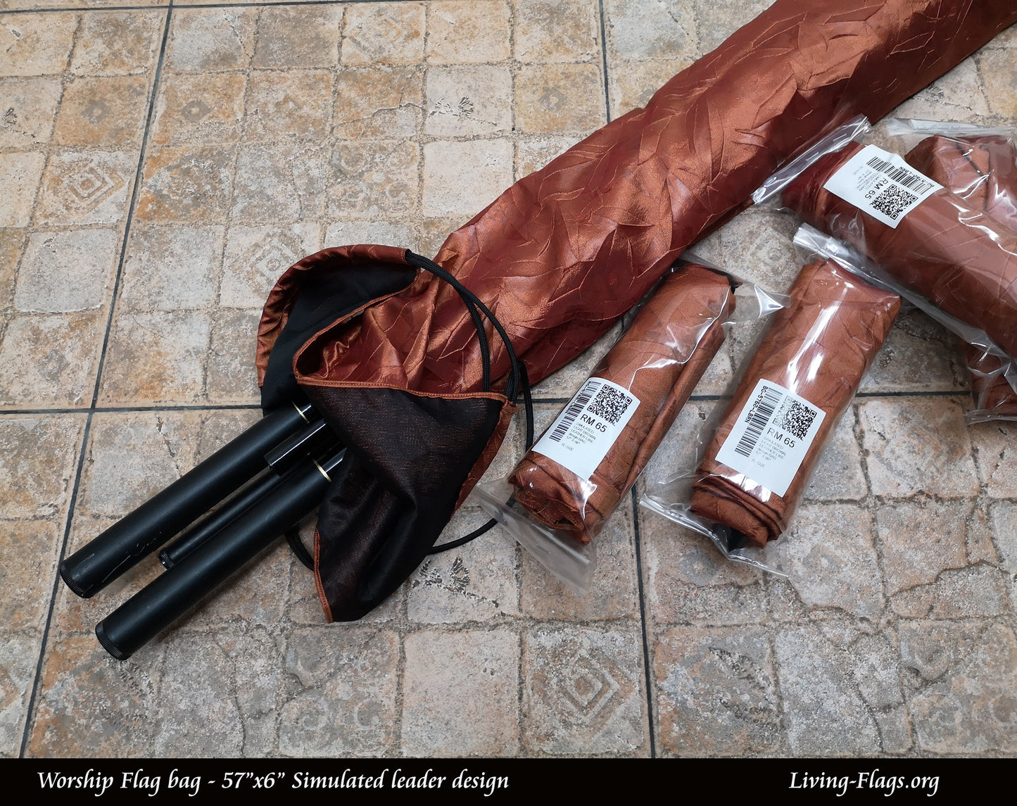 Worship Flag Bag 57"x 6" - Light Brown simulated Leather Design